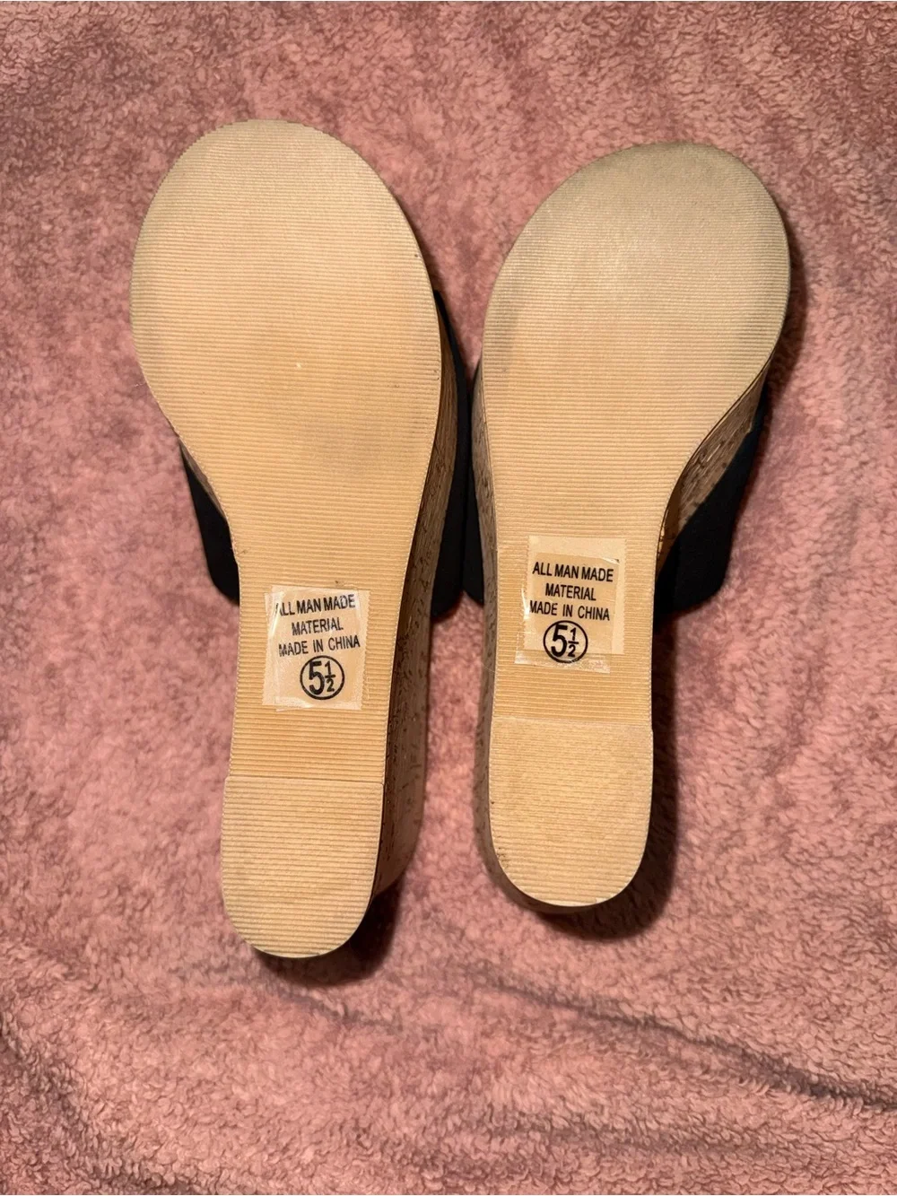 Soda Black Cork Wedge Slide Sandals - Open Toe